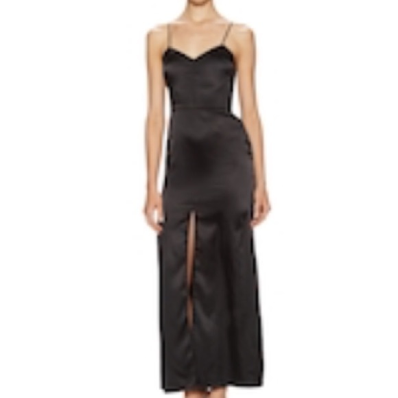 black satin maxi slip dress